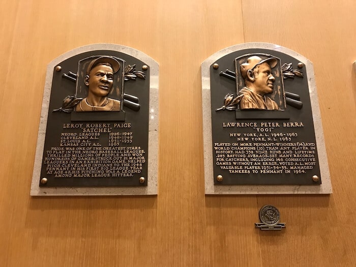 Satchell Paige and Yogi Berra Plaques. Cooperstown Baseball Hall of Fame