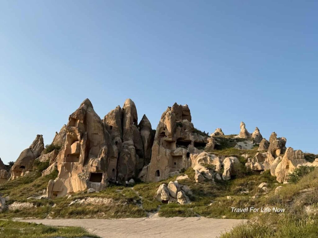 View of the churches and caves carved into the rock at the Göreme Open Air Museum.