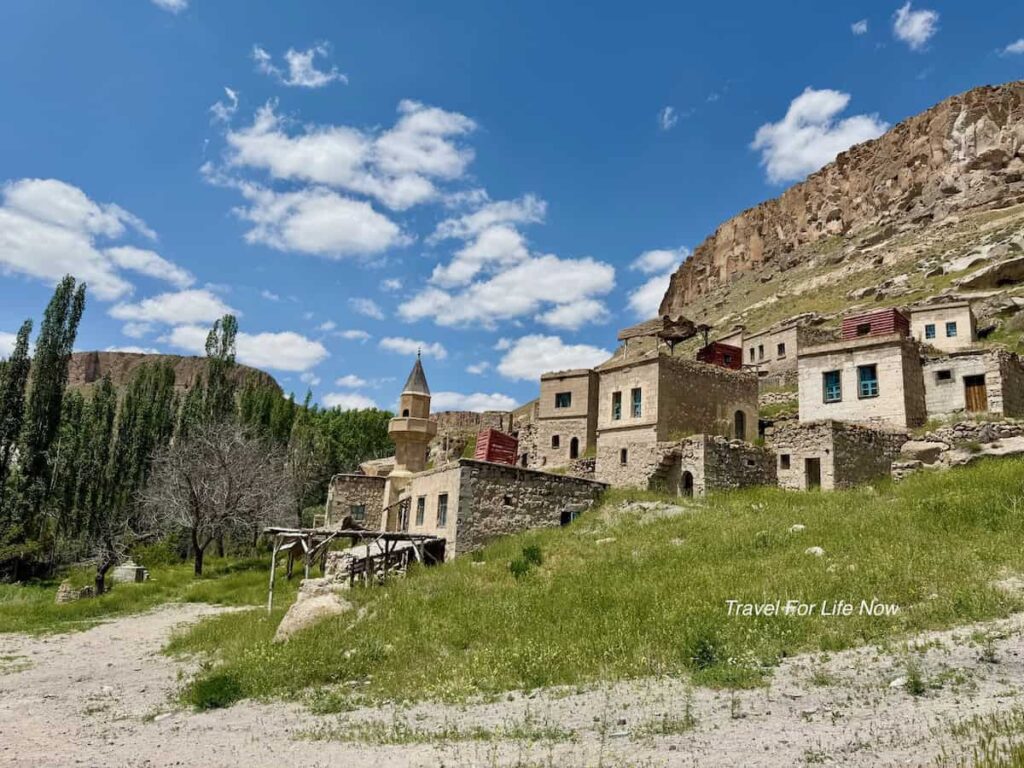 View of abandoned Soganli Village with Mosque
