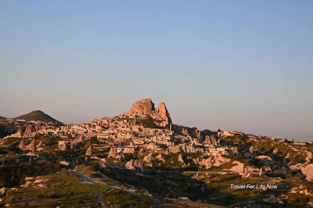 View of town with red hue from Cappadocia Balloon